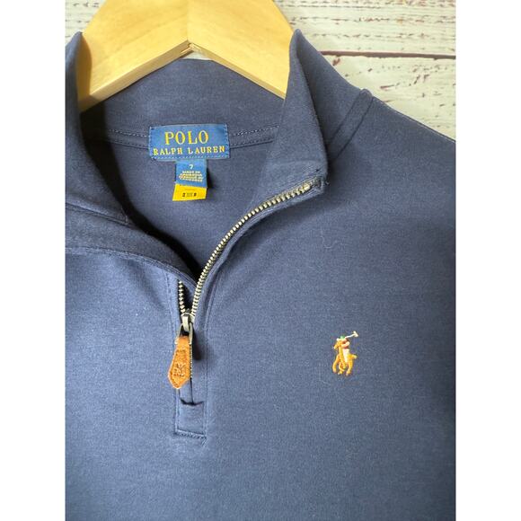 Polo Ralph Lauren Youth Boy's Navy Blue 1/4 Zip Sweater Shirt Kids Size 7 Casual - Picture 3 of 4